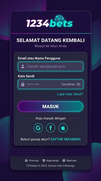 Tampilan halaman login 1234bets