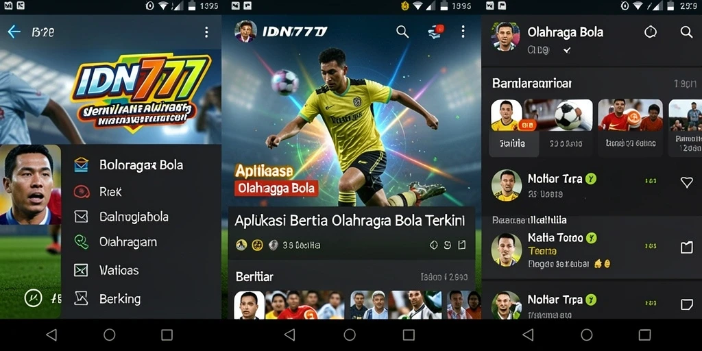 Screenshot antarmuka aplikasi IDN777 menampilkan berita olahraga bola terbaru.