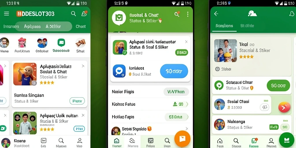 Tampilan antarmuka aplikasi INDESLOT303 yang menarik untuk Status & Stiker.